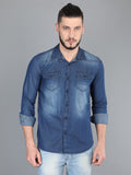 Men Washed Casual Blue Shirt Dark Blue