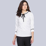 Casual Cuffed Sleeve Printed Women White, Black Top