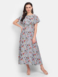 Women Printed Anarkali Kurta Grey