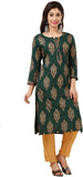 Women Printed Straight Kurta Dark Green