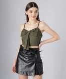 Casual Sleeveless Solid Women Green Top