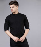 Men Solid Casual White Shirt Black